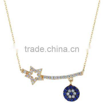 14K Solid Gold Star Evil Eye Charm Necklace