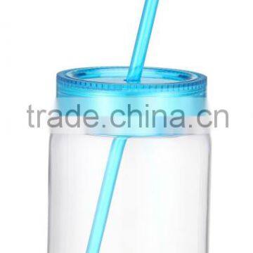 Clear Plastic Mason Jar Tumbler Mug With Lid and Straw photo-2