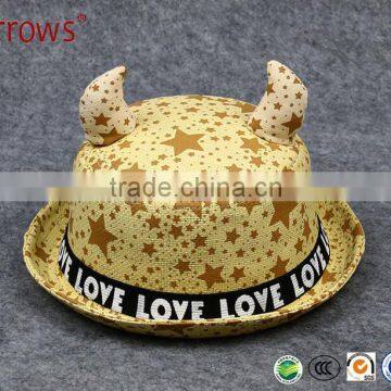 Child Summer Short Brim Straw Fedora Hat Doll Bat Man Hat