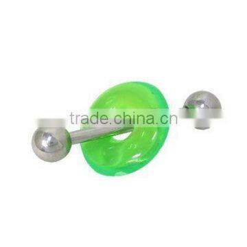 Surgical Steel with Green Acrylic UV Doughnut Barbell Tongue Ring