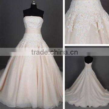 Champagne Lace Appliqued Floor Length Custom Made Long Formal Bridal Hochzeitskleid BW277 wedding-gown-sample-pictures