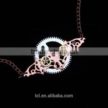 New design steampunk gear bat pendant statement necklace 2015 yiwu fashion imitation jewelry hot sale