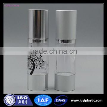 Wholesale transparent airless bottle 30ml silver color cosmetic bottle for skin care