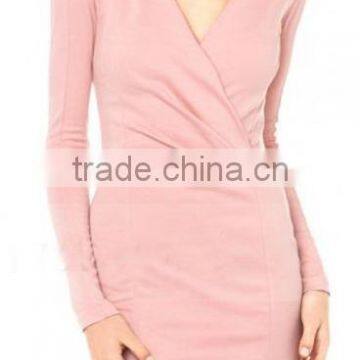 White Plain Ruffle Cross Collar Knit Dress New Ladies Dress photo-5