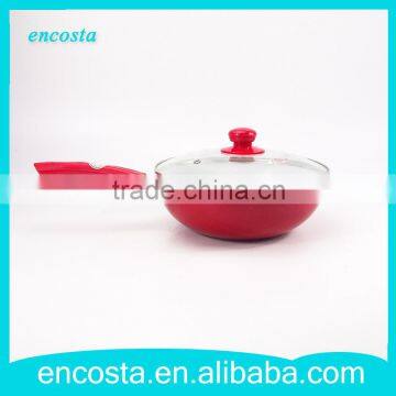 22CM Red Nonstick Ceramic Coating Aluminum Wok Pan With Lid