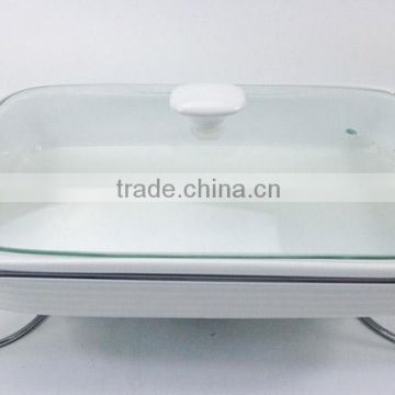 CERAMIC REFRACTORY WITH TEMPERED GLASS LID AND METAL STAND