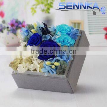 save20% High Quality Preserved flower Velvet Gift Box including fresh Rose,hydrangea and Christmas fruit