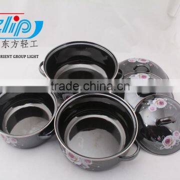 16-20cm 3 Pcs Enamel Casserole With Cover Dark Color Beautiful Decal photo-5