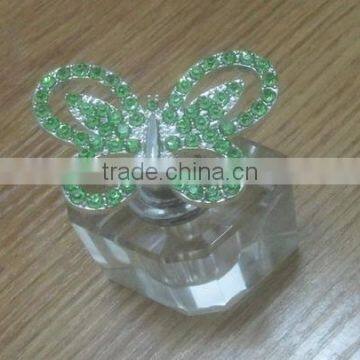 cheap empty clear crystal perfume bottle with jewelled butterfly decor