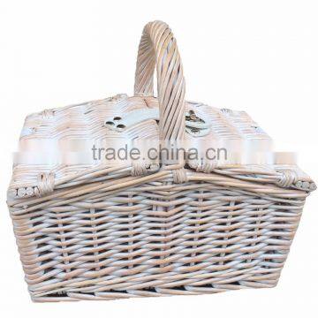 Small White Double Lidded Hamper Wicker Basket