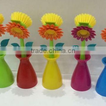 2016 new plastic flower kitchen dish and pan brush