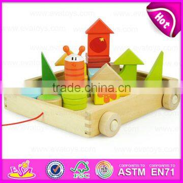 2015 Blocks Trolly Wooden Educational Toy for Kids,Wooden Building Blocks Sorter Trolly Toy,Pull Wooden Block Trolly Toy W13C021 photo-2