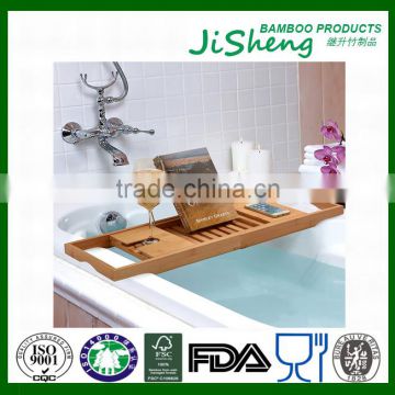 100% Bamboo Bathtub Caddy with Extendable Sides, Cellphone Tray & Integrated Wine glass Holder