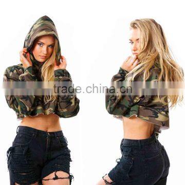 Women's Camouflage Crop Top Hoodie Sweatshirt Loose Striped Long Sleeve Crew Neck Sexy Pullover Short Tops Bulk Hoodies
