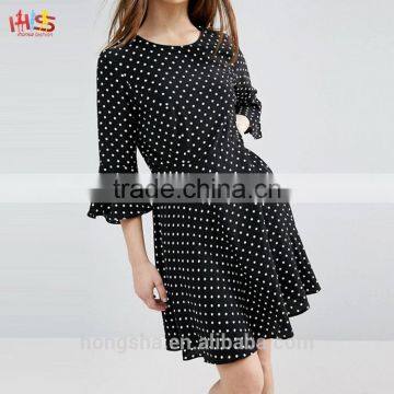 Women Vintage Dresses 2016 Top Quality Petite Polka Dot Fluted Sleeve Dress HSd7247 photo-4