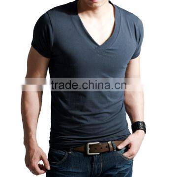 Blank V Neck Men's Fashionable Wholesale Cotton T-shirts Long Sleeves