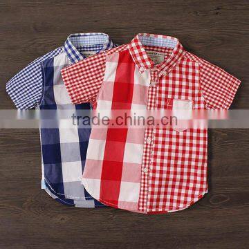 2017 Spring fashion plaid blouse for children wear wholesale fashion boys shirt short sleeves