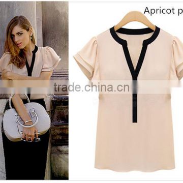 Apricot Pink and white comfortable and breathable t shirt wholesale short sleeve t shirt ladies blouse