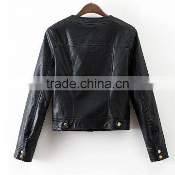 Runwaylover EY1002C High Quality Short PU Leather Jacket Women 2016