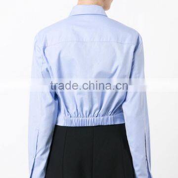 Twist New Design Plain Blue Blouse for Women Long Sleeve Shirt photo-3