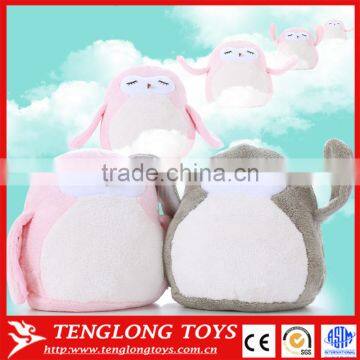 3 in 1 travel pal sutffed plush owl pillow with blanket inside