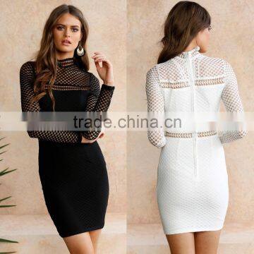 B33748A Autumn Korea Fashion Ladies Sheer Lace Elegant Formal Dress