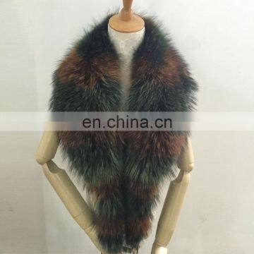 Colorful fashion raccoon fur collar long pattern shawl collar for winter