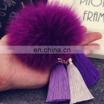 Latest style fox fur pompom pendant with tassel fur ball accessory