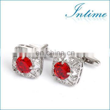 Luxurious Red Diamond Stone Unisex Shirt Jewelry Cufflinks Brand