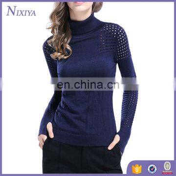 Woolen Turtleneck Long Sleeve Hollow Sweater For Women