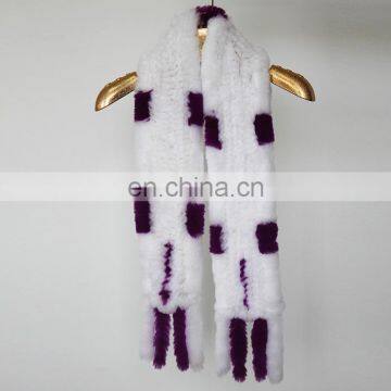 Fashion 2016 Genuine Rabbit Fur Knitted Women Scarf With Fur Trim Tassel photo-5
