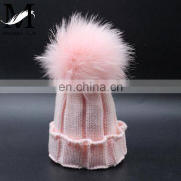 Hot Sale Fur Bobble Baby Beanies Knitted Winter Beanie Kids Fur Hats