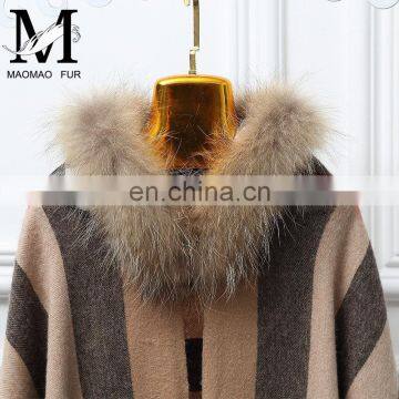 Fashion Women Real Raccoon Fur Hood Shawl Wool Cashmere Scarves Shawls photo-4