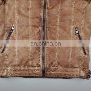 2015 Lastest Fashion Handsome Padded Garment Dyed Men Leather Jacket photo-5