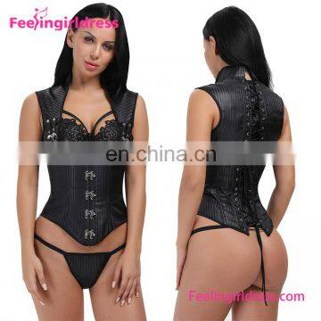 New Design Lace Up Back Steel Boned Fat Woman Sexy Corset Front Clasp