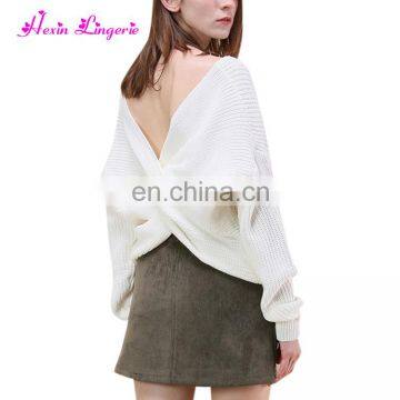 Guangzhou factory white long sleeves cashemere 100% latest design ladies sweater