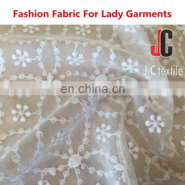 JC3343 shaoxing wholesale 100% polyester chemical embroidered lace fabric embroidery fabric