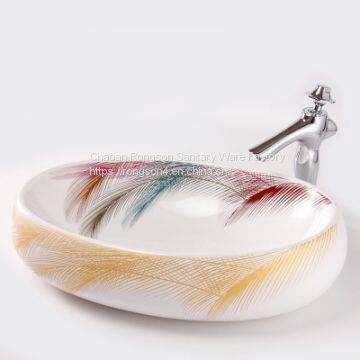 Top quality oval decals decorated art basin size cheap sinks