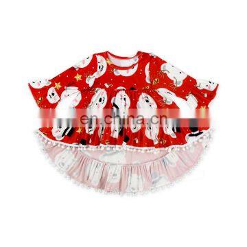 Hot Selling Baby Girl Fashion Top Dress Printed Floral Christmas Style High-low Top Pompom Dress Baby Clothes photo-5