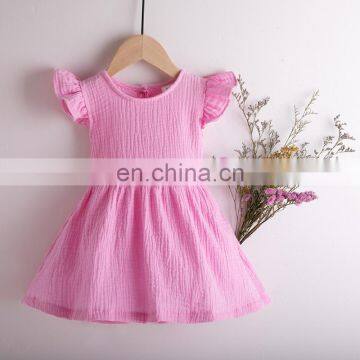 Spring Summer Girls Clothes Ruffle Sleeve Mini Baby Girl Linen Dresses