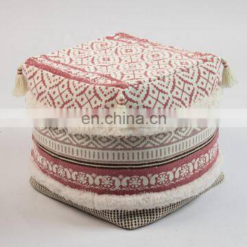 Living Room Decor Boho Design Foot Rest Pouf Washable Home Use Ottoman Pouf With Tassels photo-5