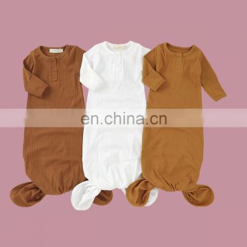 Soft Good Elastic Ribbed Organic Cotton Newborn Baby Knotted Gowns Plus