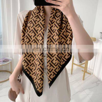 2021 spring and summer women's shawl silk scarf new female elegant retro printing small square scarf