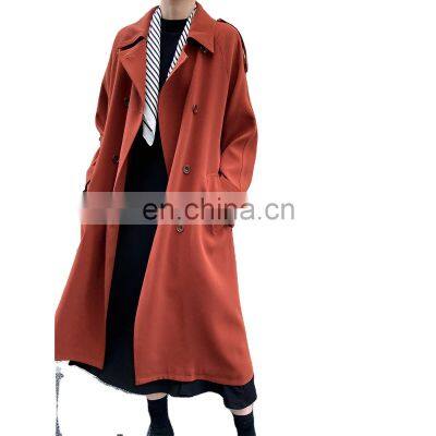 Fall 2021 new drape British style fashion trend loose mid-length over-the-knee windbreaker jacket