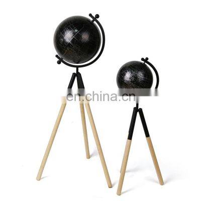 K&B wholesale kids metal wooden legs stand black decorative world globe on the floor for home decor