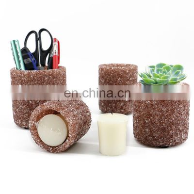 K&B wholesale multifunctional round luxury unique empty glass candle jars pen holder flower plants pot