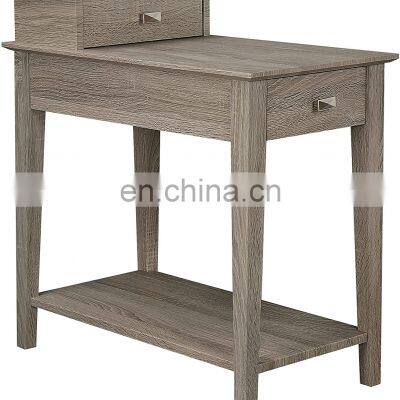 Wood End Table Side Table with Drawers and Shelf