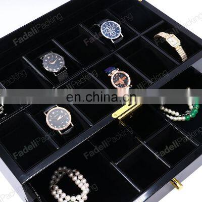 Black Lacquer Custom Double Layer Watch Storage Box Wooden Watch Organizer Box With Lock photo-5