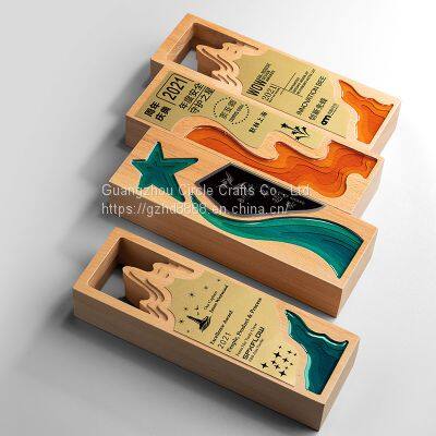 Custom Logo K9 Crystal Metal Material Souvenir Conference Trophy Solid Wood Crystal Trophy Crystal Trophy