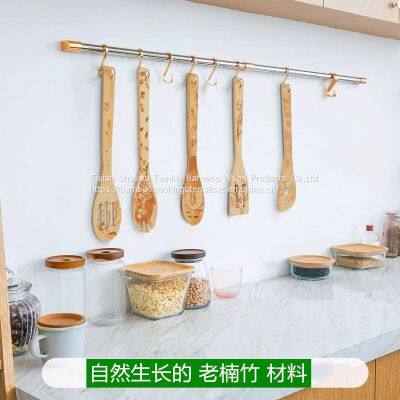 Halloween gift Christmas kitchen gift bamboo utensil set engraved cooking tools burned